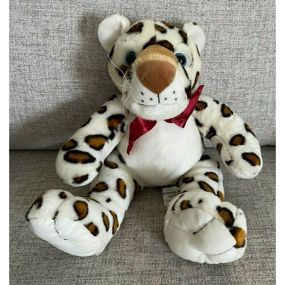 Kuddle Me Toys Spotted White Leopard Cat Blue Eye Plush Stuffed Animal 1…